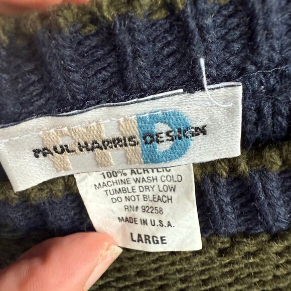 Vtg 90s Sweater Striped Colorblock Crewneck USA Made Preppy Grunge Womens L - Picture 6 of 8